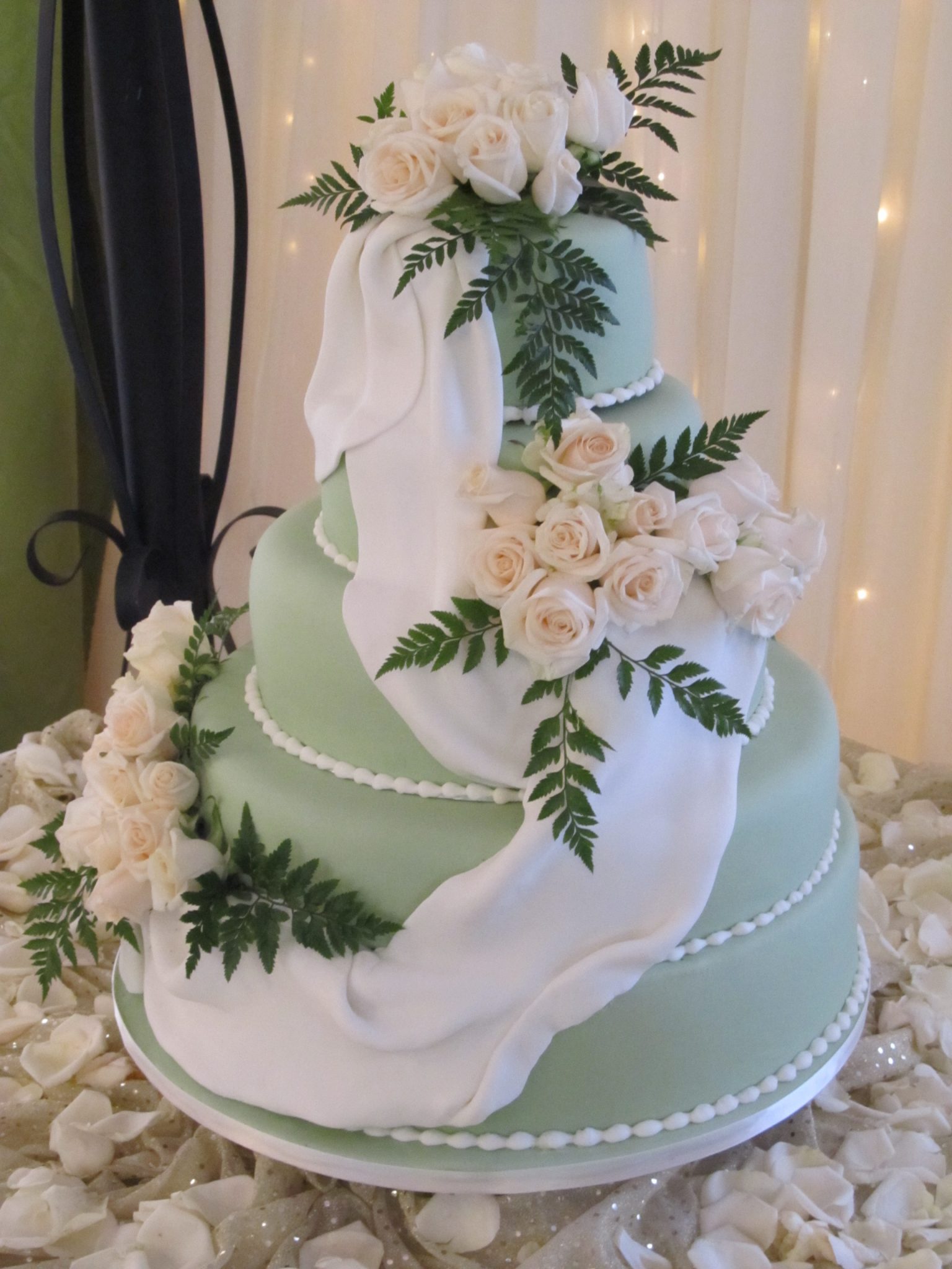 Five tier Wedding Cake and Bling Shoe and Handbag Cake